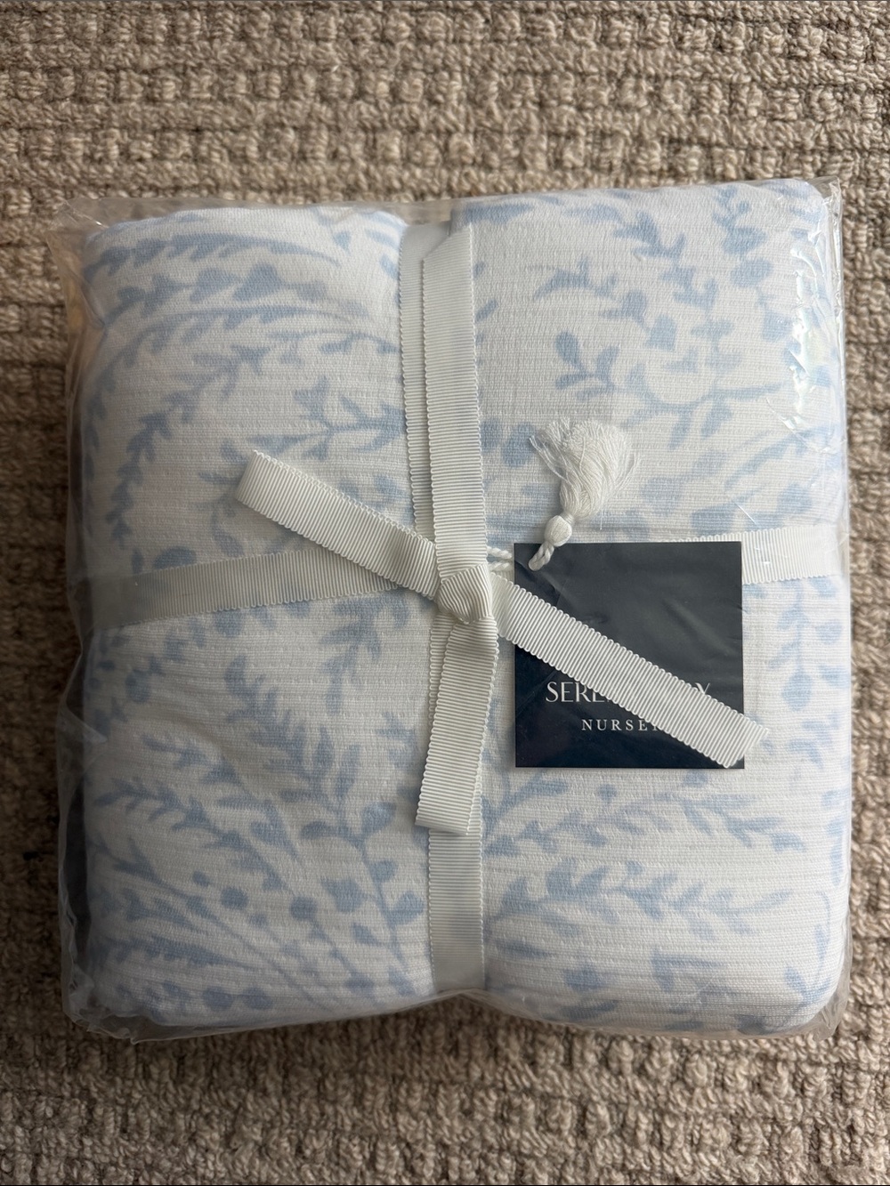 Serena & Lily Blue and White Leaf-Print Nursery Throw